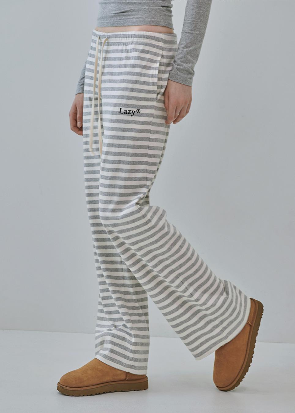 Cozy lazy stripe wide sweatpants (Gray)