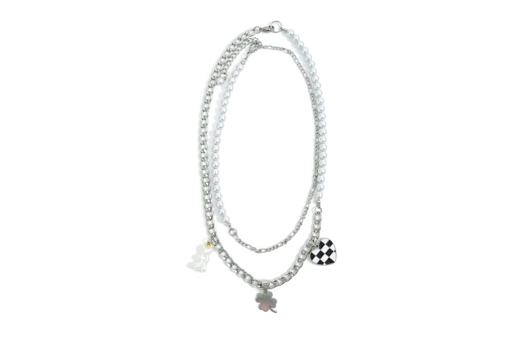 핸드메이드 유리진주 구미곰,하트,네잎클로버 팬턴트 목걸이 행운