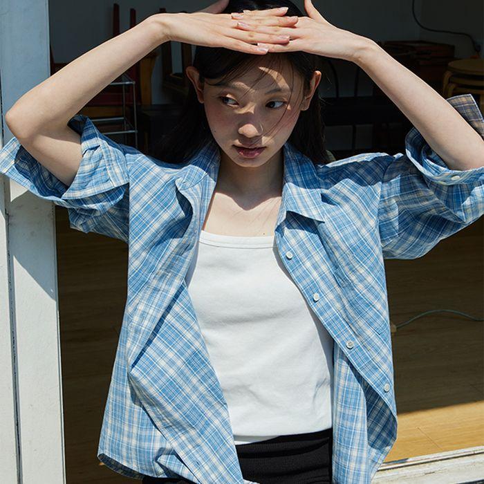 Soft cotton washing check shirts_BLUE