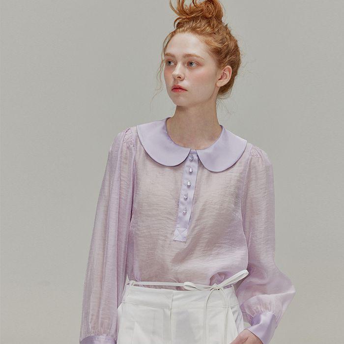 Round collar see-through blouse_Lavender