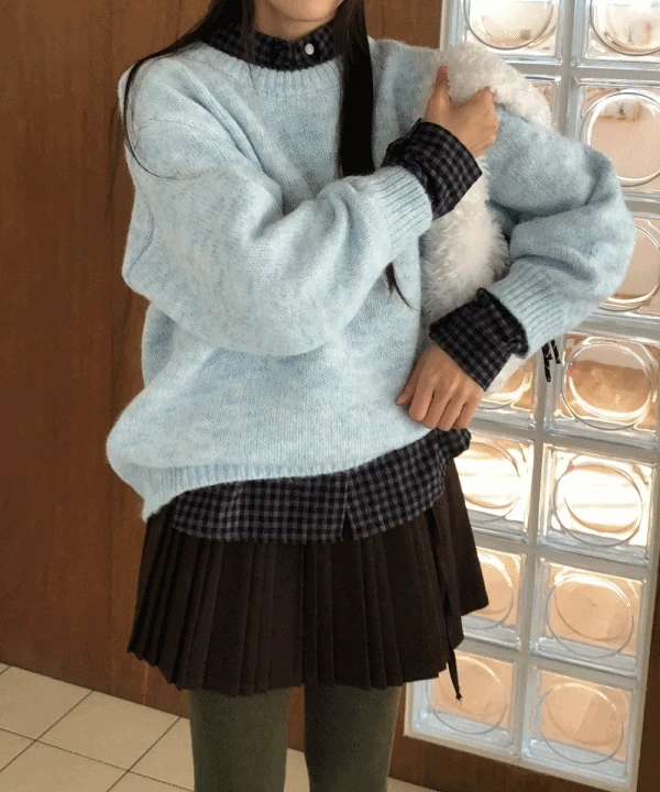 [도톰울니트🔥] 로이 라운드넥 멜란지 오버핏 겨울 니트 스웨터 5 color 레이어드룩/파스텔니트