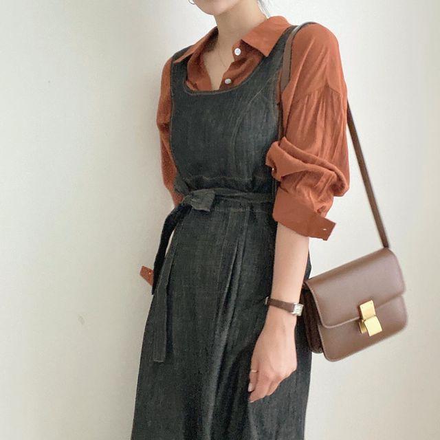 강추 생지 데님원피스 청원피스 트임원피스 데님롱원피스 뷔스티에원피스 _무드글램