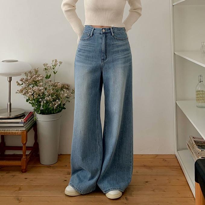 [ 오버핏/워싱중청 ] 솜니 맥시 와이드 데님 팬츠