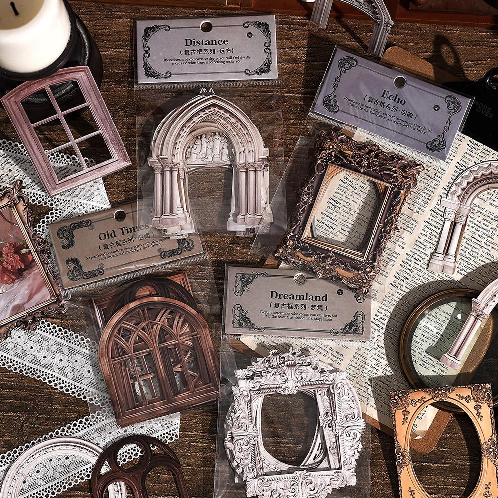 빈티지 프레임 데코 소재 페이퍼 15장 다꾸 레트로 창문 앤틱 액자 선물 포장 먼 곳
