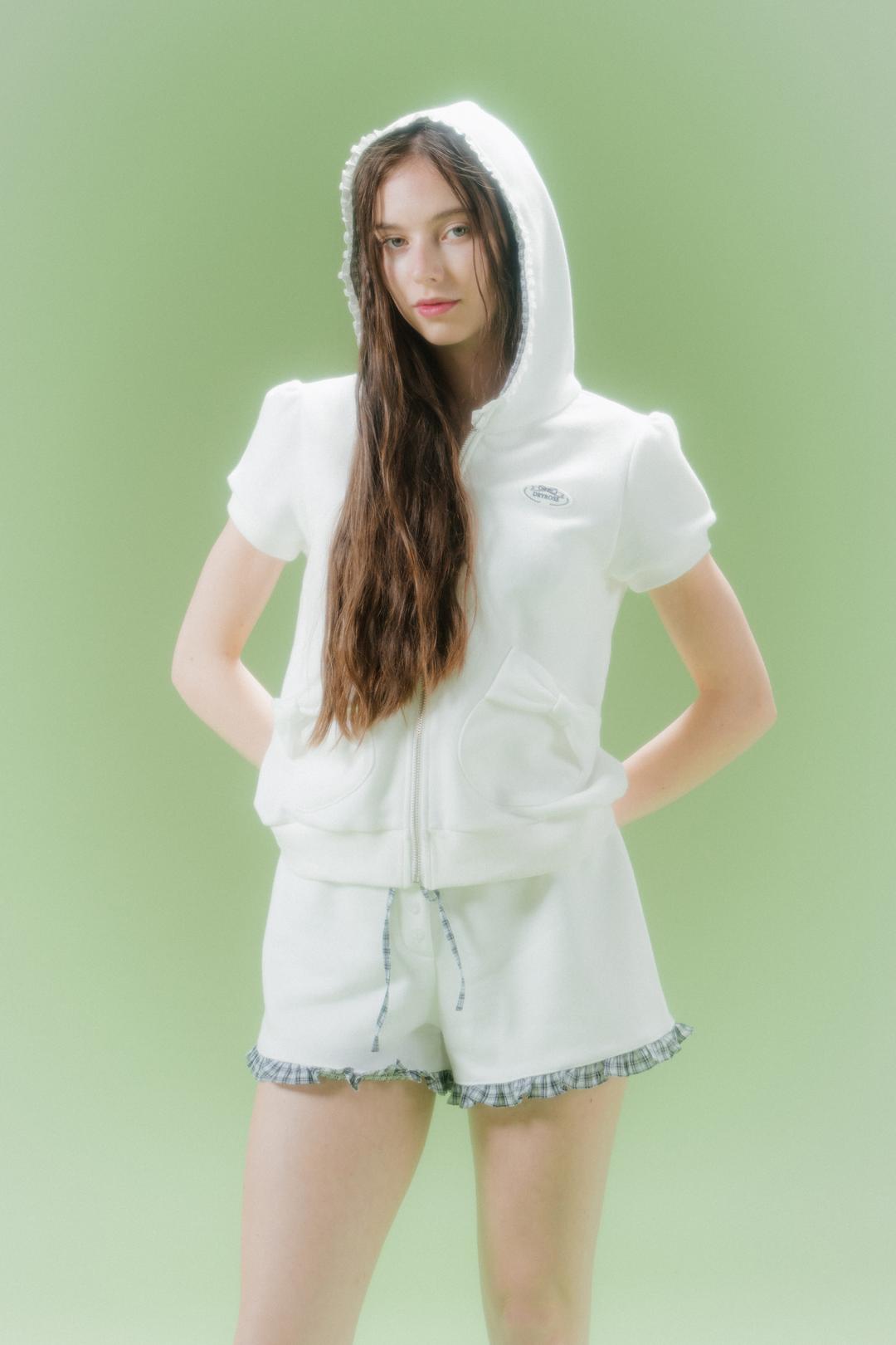 RIBBON CHECK SHORT-SLEEVE HOODIE (IVO)