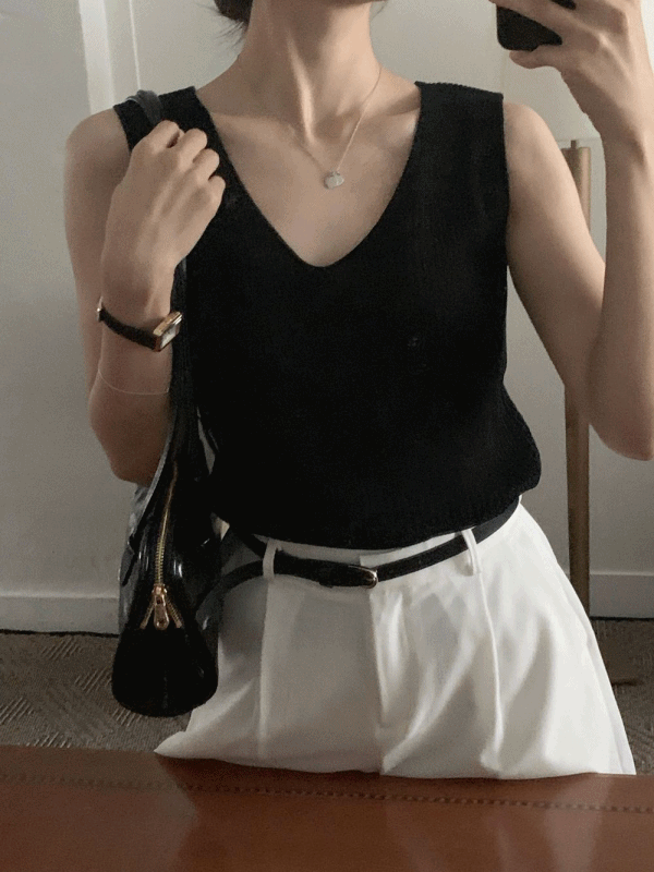 르나브 데일리룩 브이 나시 니트