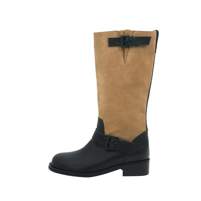 buckle long boots - mix suede