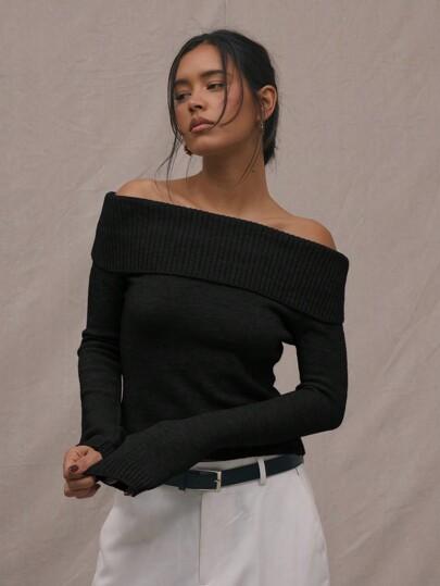 MUSERA 니트 폴드 오버 점퍼 봄 Y2K 90년대 캐주얼 귀여운 오프 숄더 탑 홀리데이 여름 가을 겨울 매일 할로윈 크리스마스