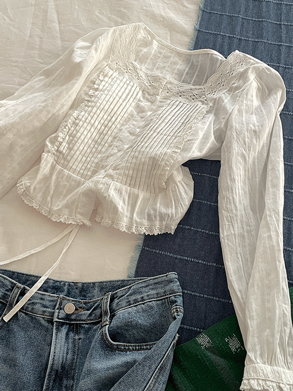 나이니 [1차완판!인기폭주🏆] 세라피나 셔링 레이스 블라우스