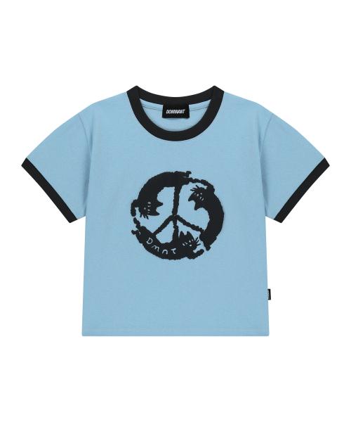 Purrfect Peace Ringer Crop T-Shirt (Sky Blue)