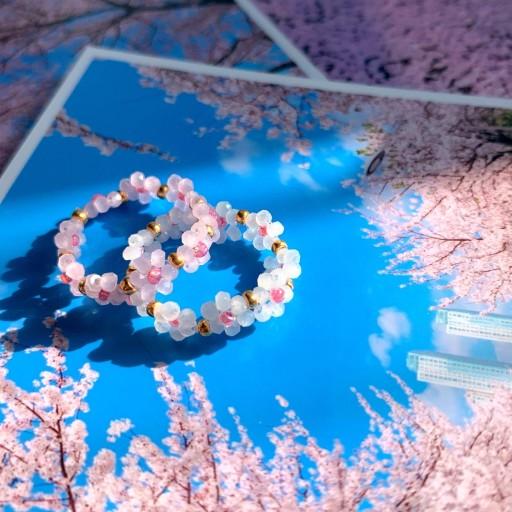 🌸벚꽃 느낌 그대로🌸크리스탈 비즈 벚꽃 반지 2컬러