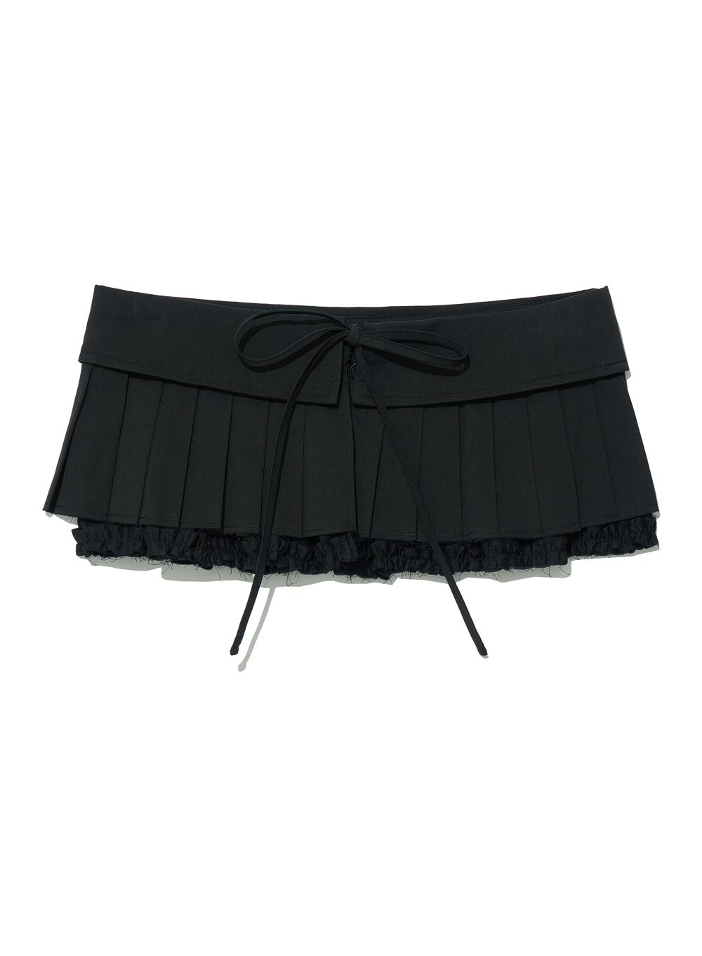 [WOMEN] TURN OVER PLEATED WRAP SKIRT_BLACK