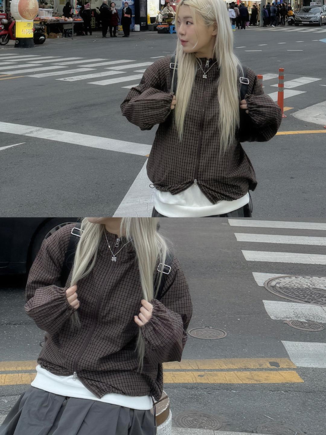 치트 투웨이 잔체크 후드 바람막이 점퍼 (3 color)