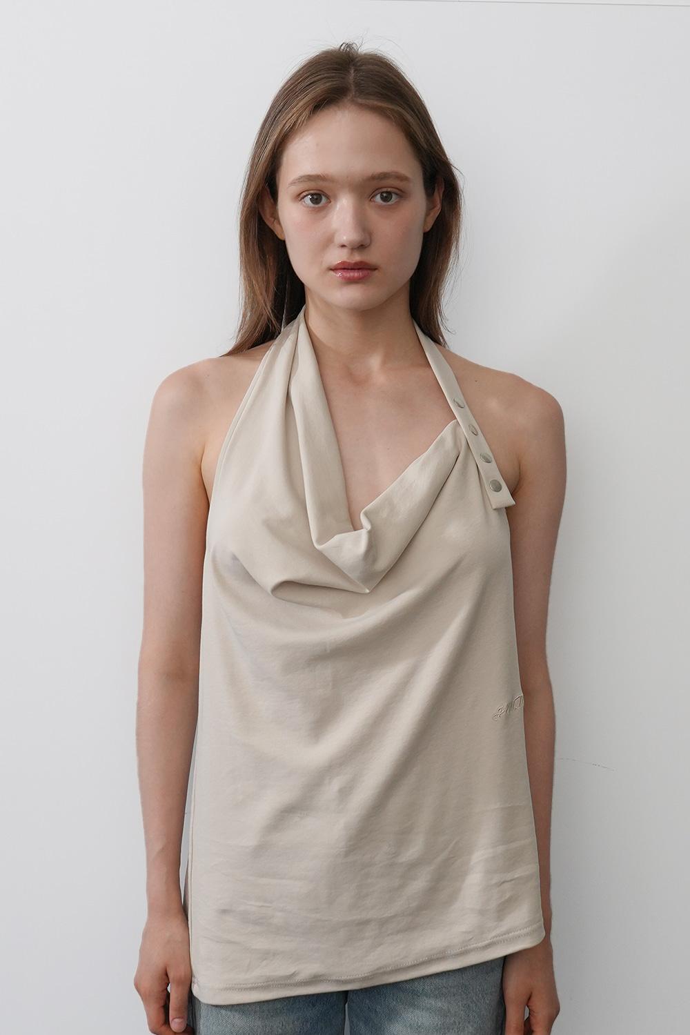 Halter Button Backless Top-Beige