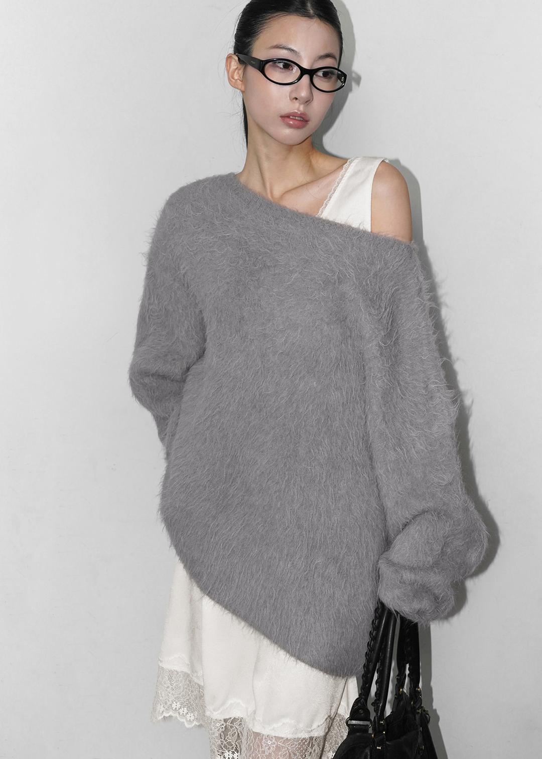 비엣 오버핏 보트넥 모헤어 니트 *