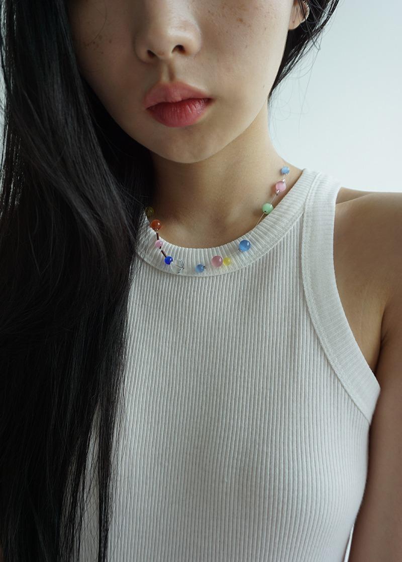 [N586] [surgical] cat's eye beads layered necklace / 원석 목걸이 시선