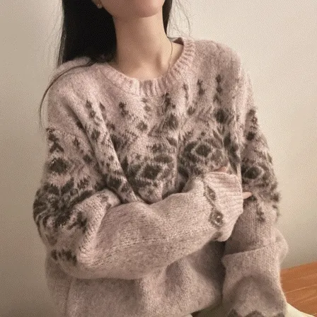 [눈꽃패턴,핸드워머~!] 실물최고! 브러쉬 헤어리 왕도톰 루즈핏 눈꽃 니트 4color