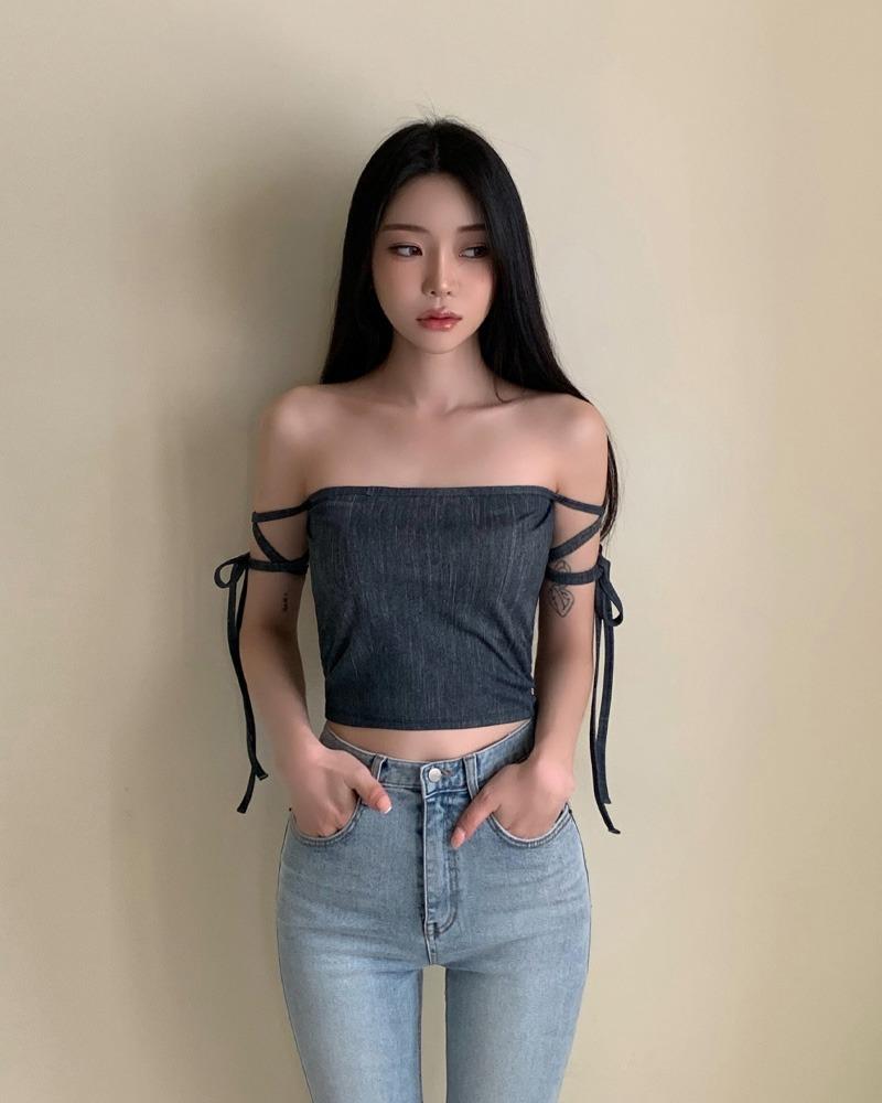 빈티지 데님 스트랩 탑