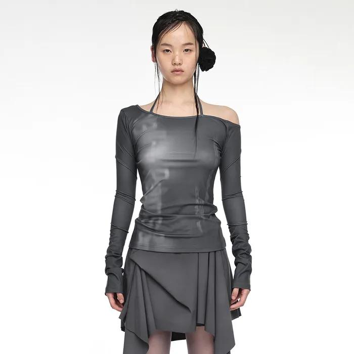 HALTER SLIM FIT LONG SLEEVE CHARCOAL