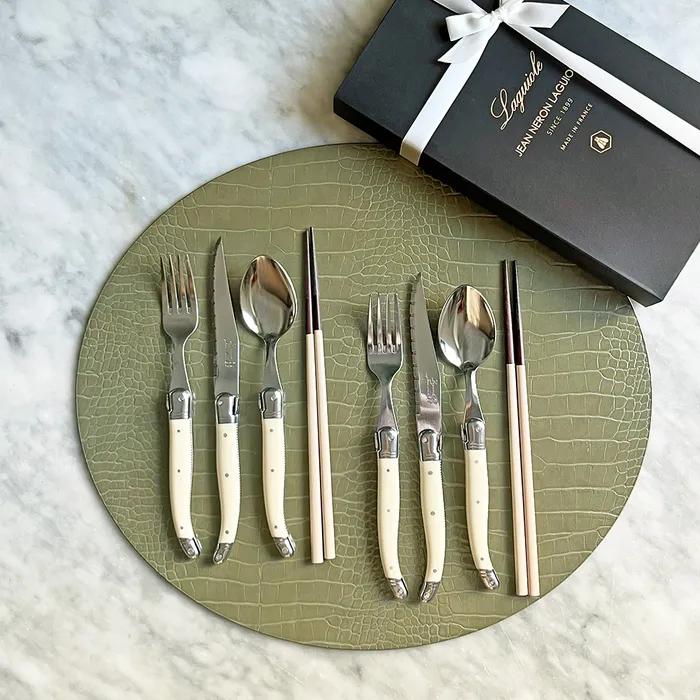 [선물포장] 장네론 라귀올 테이블양식기 아이보리 & 샌들 젓가락 2인세트