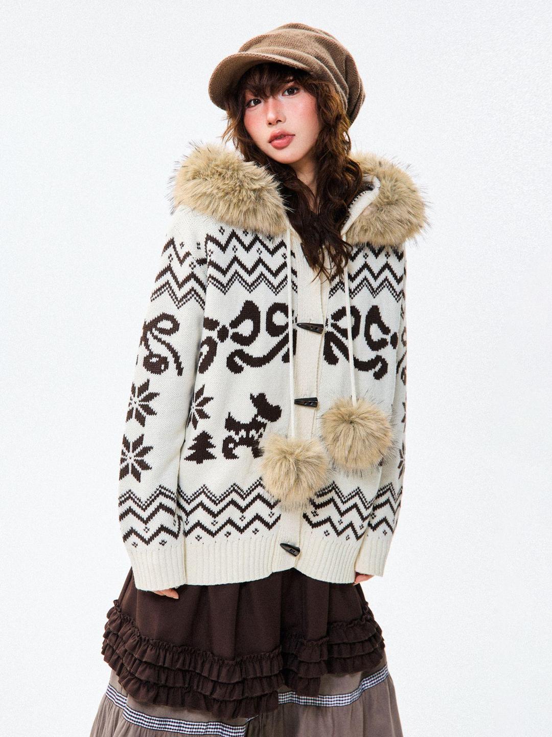 여성 겨울 니트 가디건 레트로 스타일 편안한