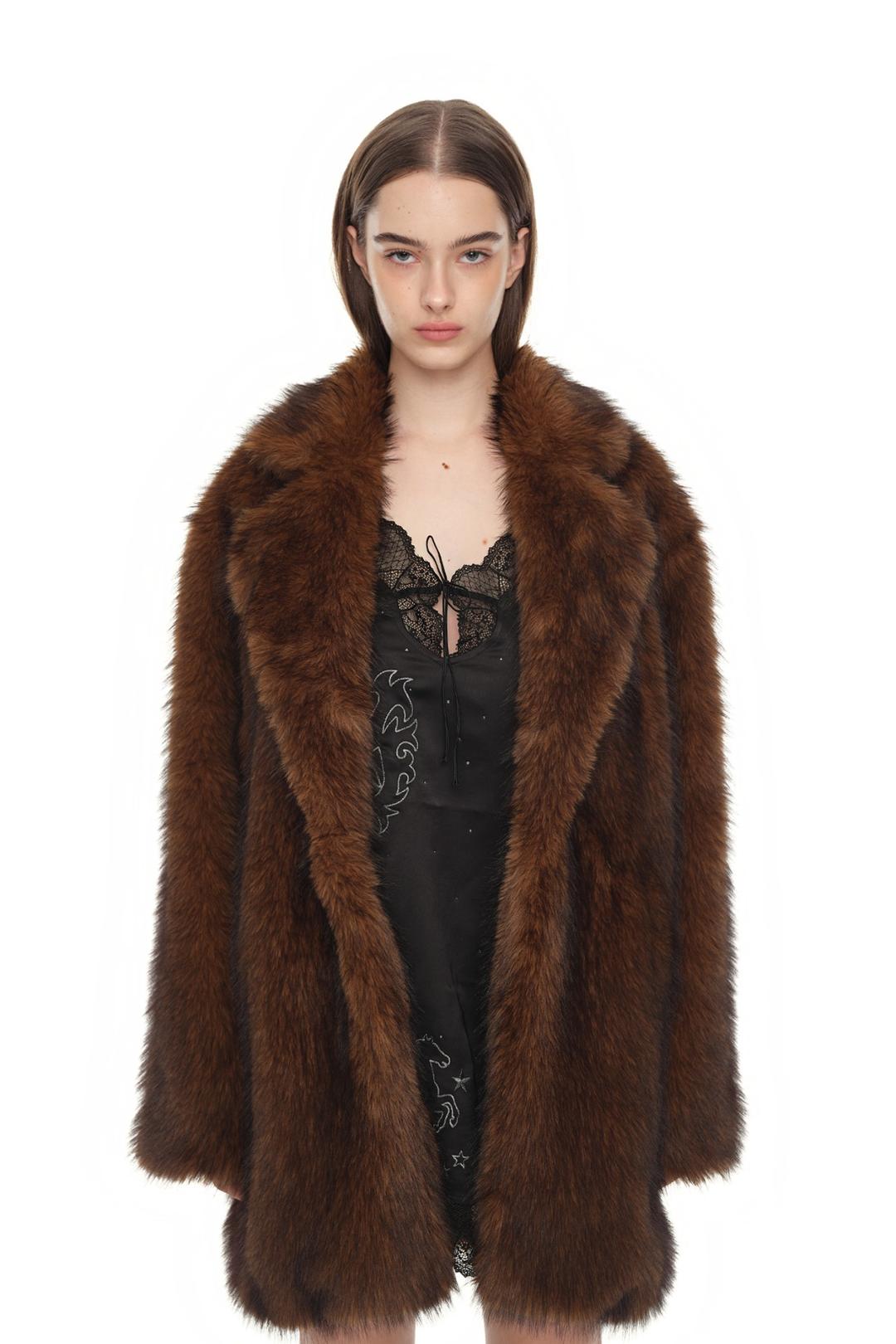 FAUX FUR HALF COAT (BROWN)