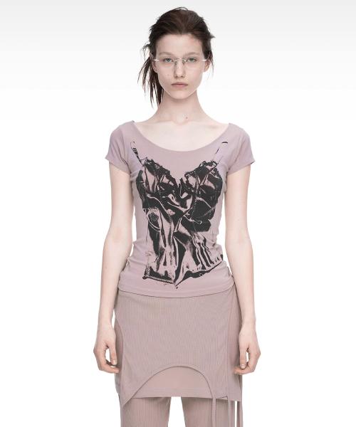 SLIP X-RAY PRINTED T-SHIRT DUSTY PINK