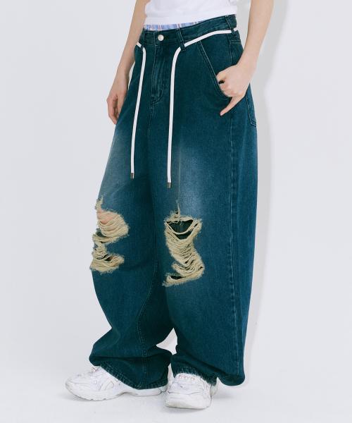 DAMAGED BALLOON DENIM PANTS_INDIGO