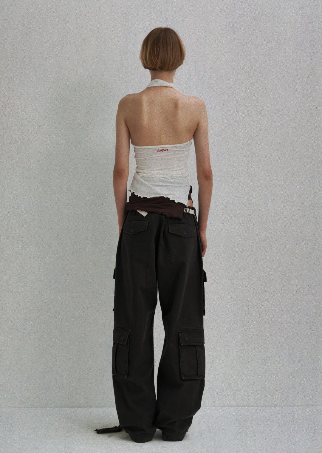 WASHED COTTON CANVAS CARGO PANTS CHARCOAL