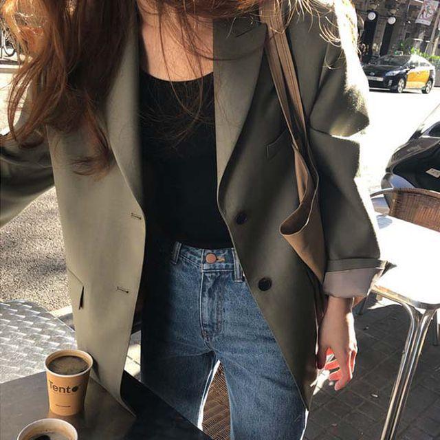 루어스룸 (자체제작)어텀 투버튼 루즈핏 하프 오버핏 테일러드 블레이저 싱글 봄 하객룩 여성 자켓