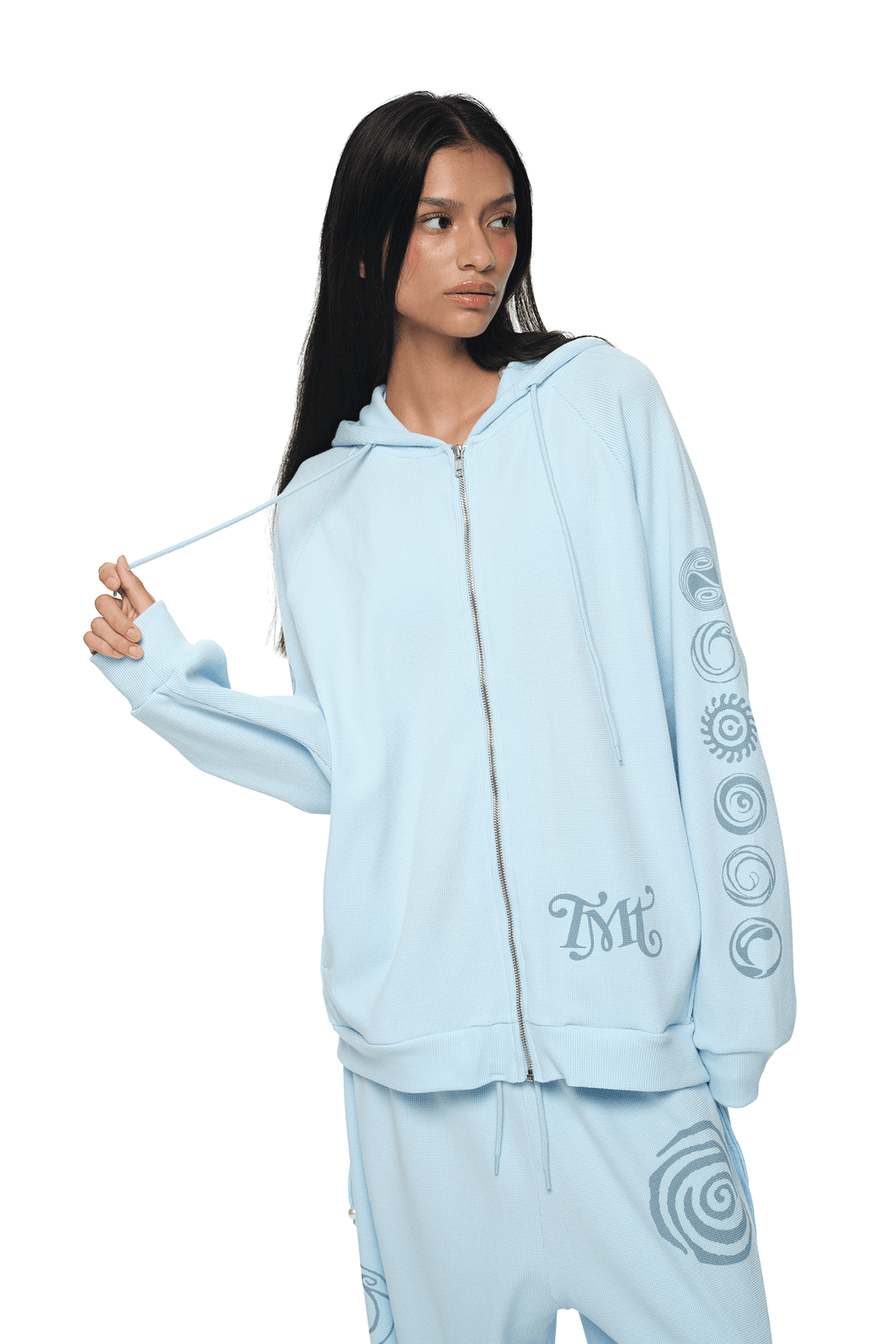 SUN DISC WAFFLE ZIP-UP HOODIE (LIGHT BLUE)