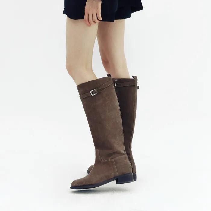 2Colors_핸드메이드 버클 클래식 카우 스웨이드 롱부츠 천연가죽 ver. I KM095