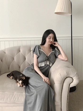 붐베이 카치온스판 캡내장 원피스 파자마