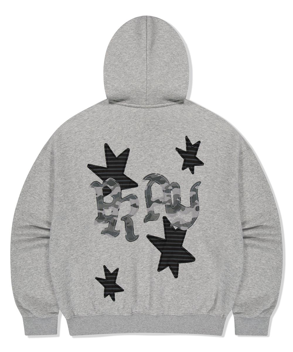 PRAY APPLIQUE ZIP UP HOODIE[GREY]