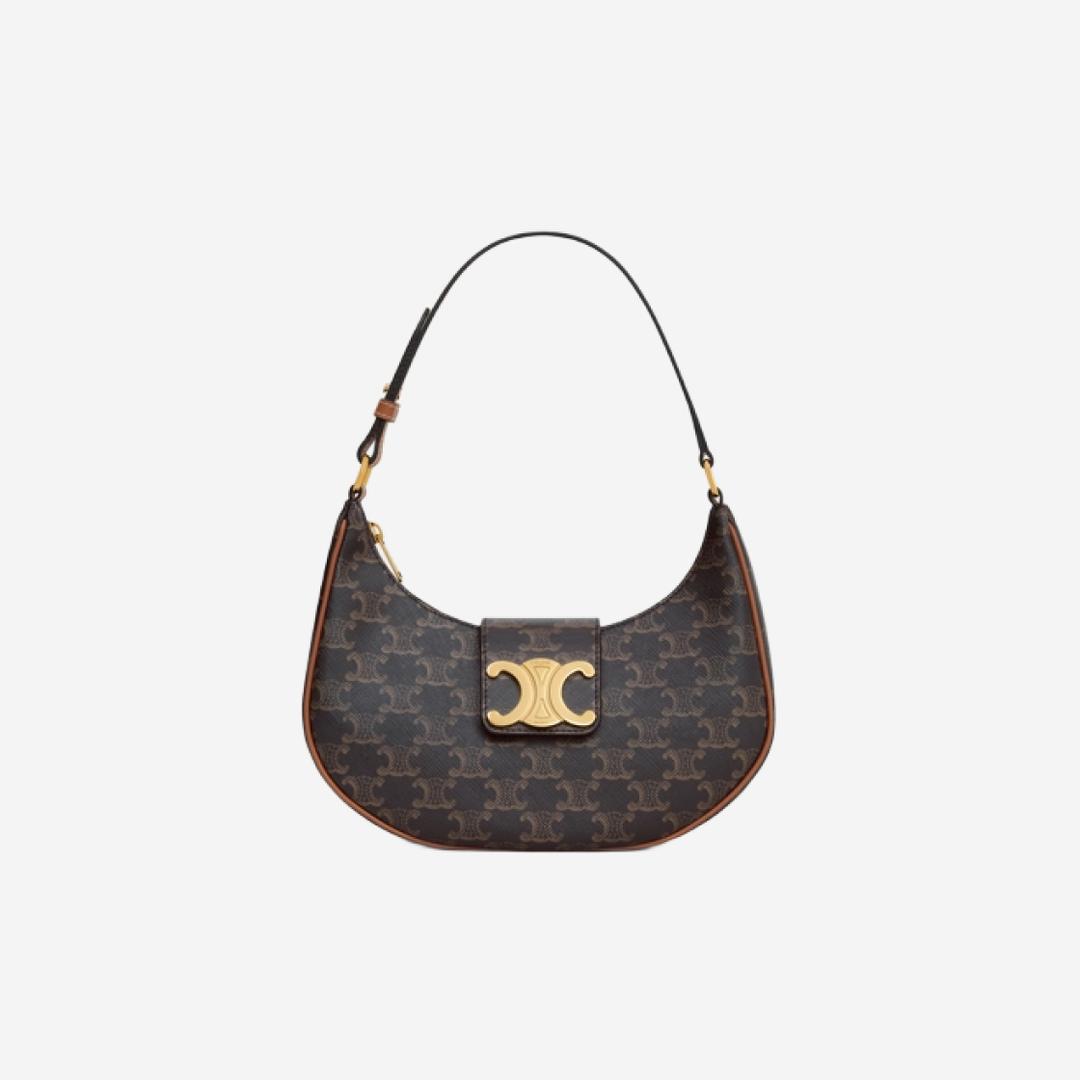 Celine Ava Triomphe Bag in Triomphe Canvas and Calfskin Tan