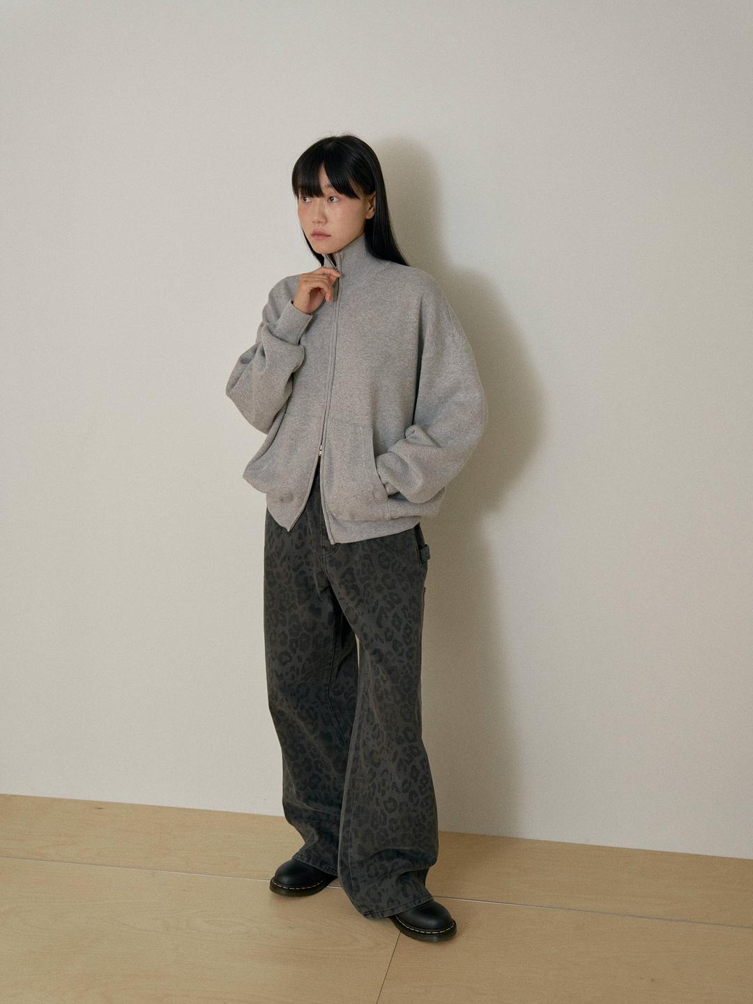 레이 집업 가디건 - 그레이