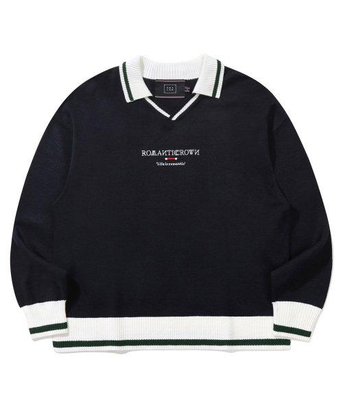 프레피 카라 니트_네이비