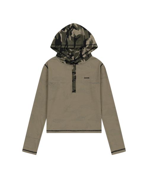 Camo Contrast Hooded Long Sleeve (Khaki)