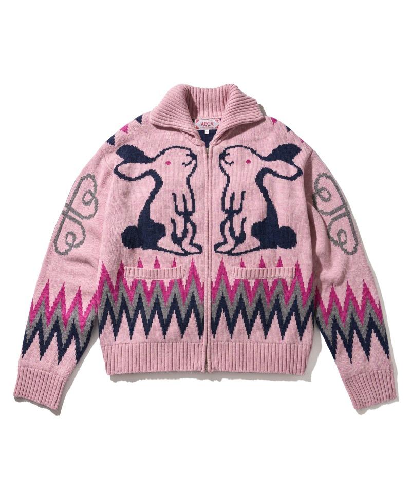 AECA COWICHAN ZIP UP KNIT-PINK