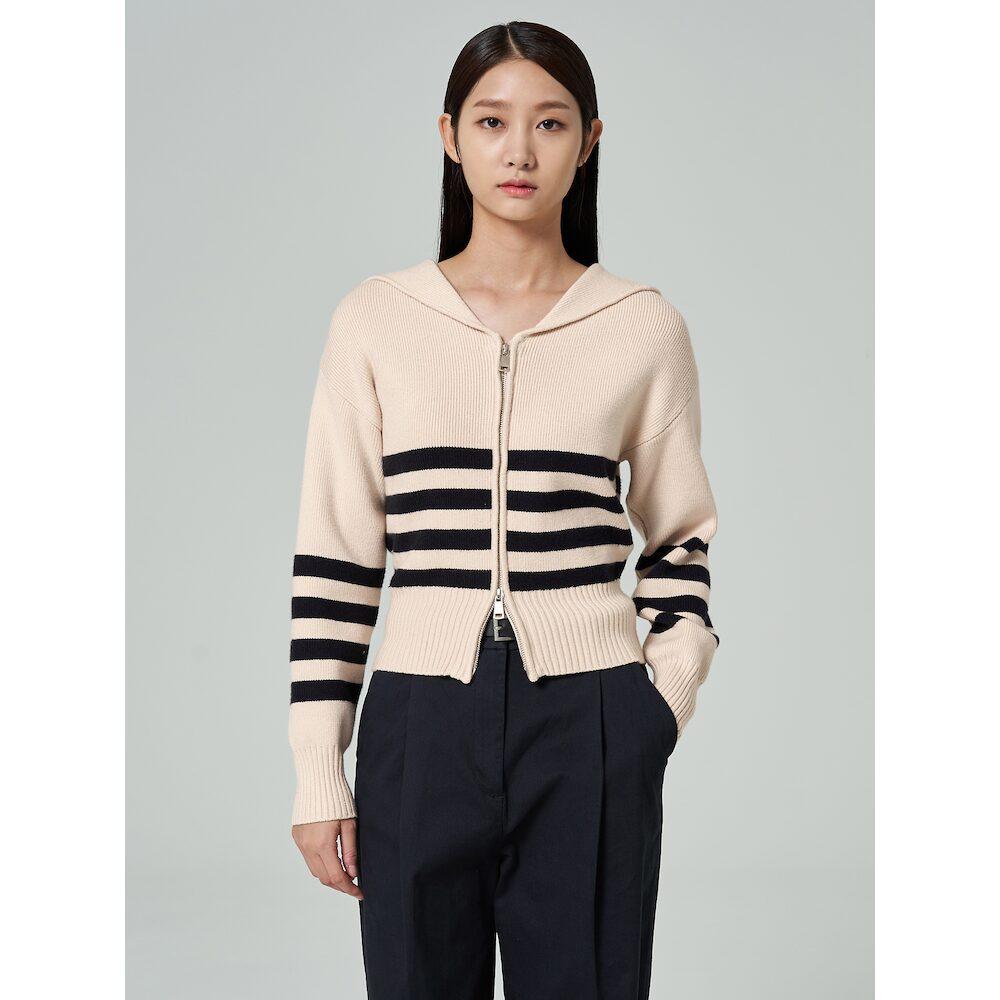 배색 스트라이프 집업 카디건  아이보리 (32395ALYB0)