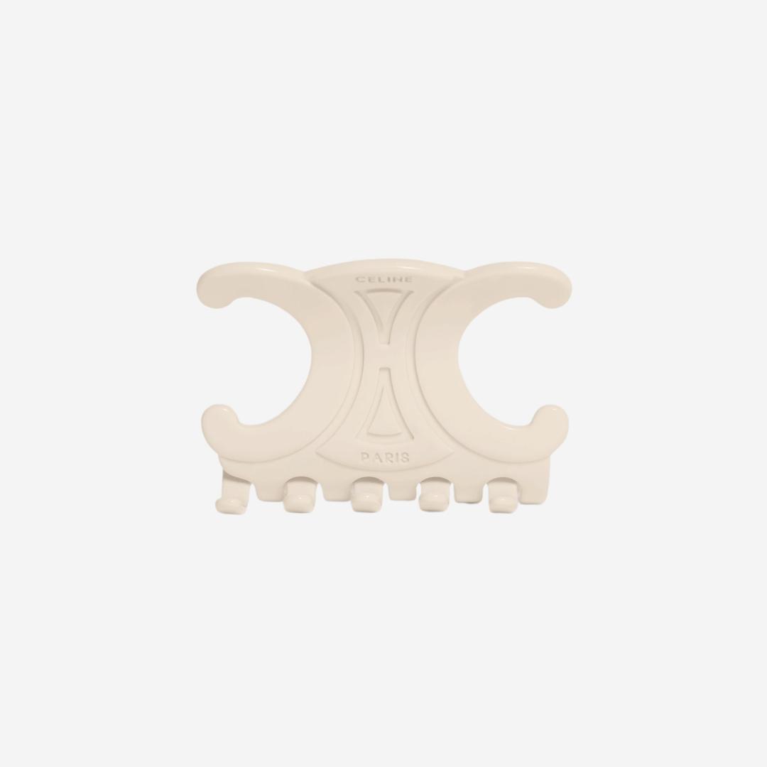 (W) Celine Triomphe Large Hair Claw in Acetate & Steel Ivory