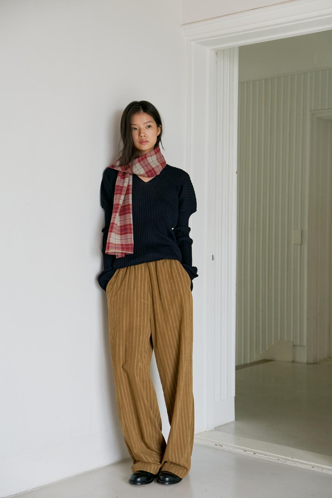 tonal stripe wide pants_brown