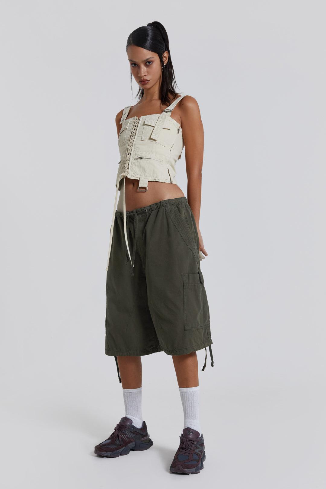 Khaki Parachute Cargo Shorts - XXS / Khaki