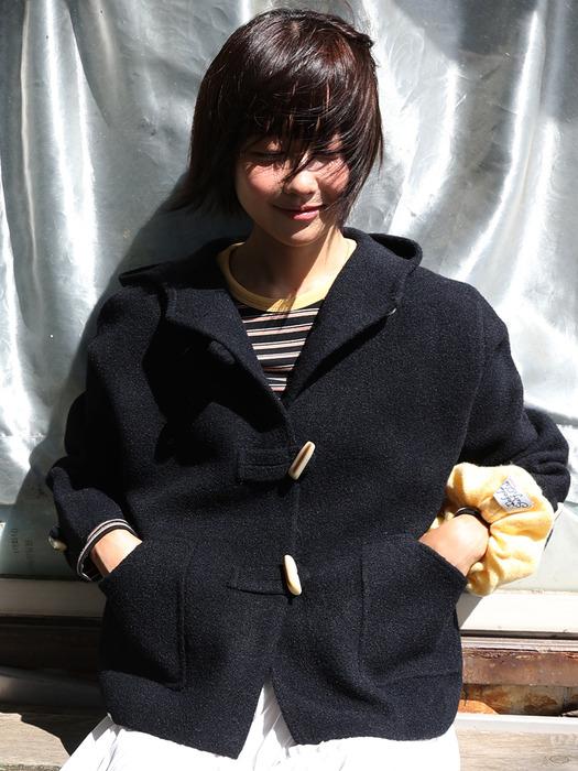 더플 후드 니트 코트 (Black)