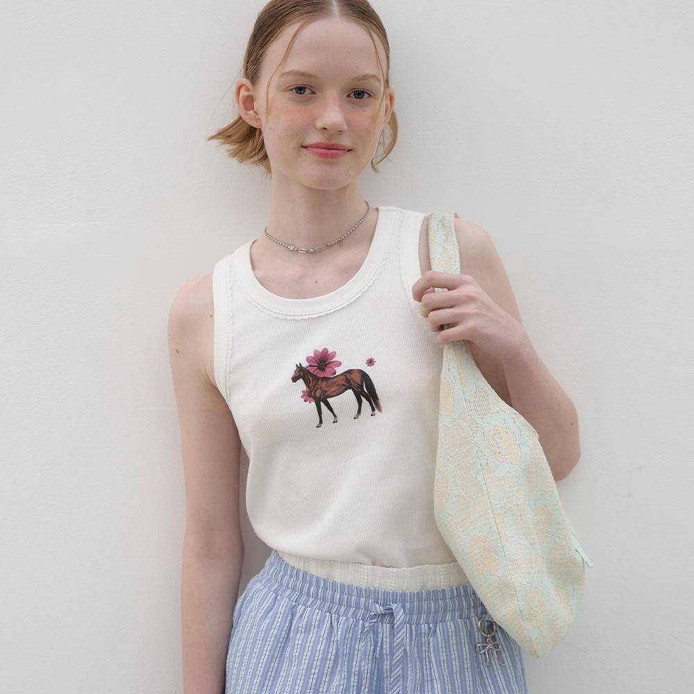 Flower Horse Tank Top - White
