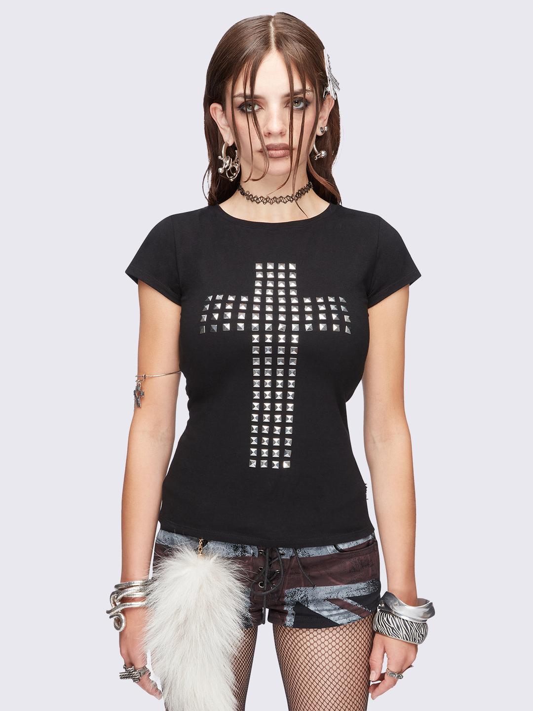 Salvation Slashed Top - L / Black