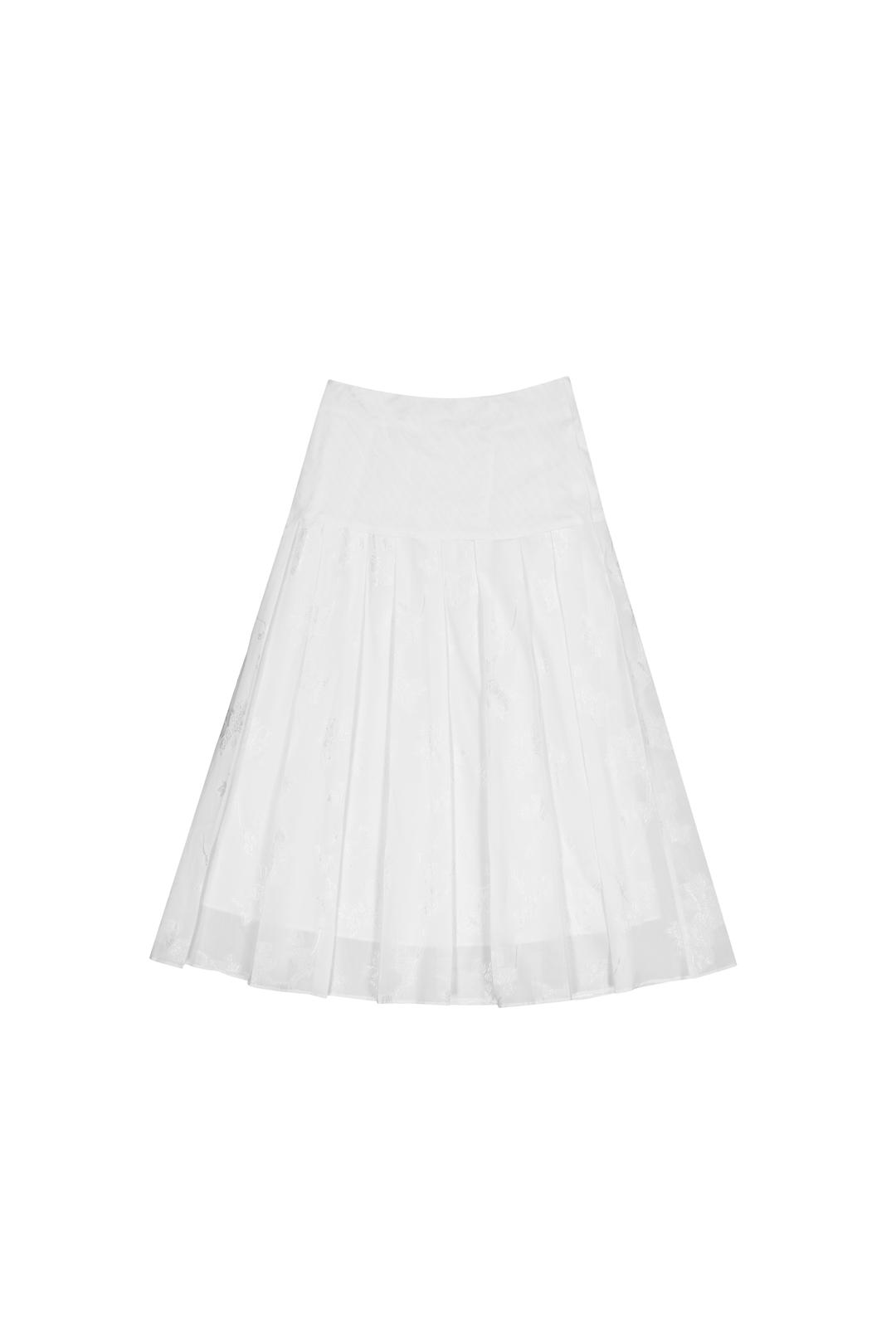JACQUARD YOKE PLEATED SKIRT (WHITE)