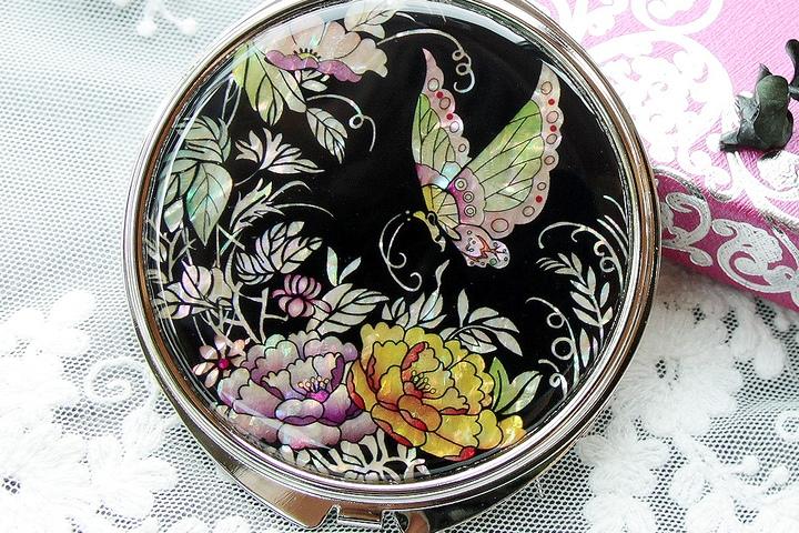 나비목단 자개손거울 자개거울 원형손거울