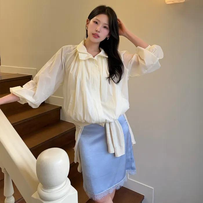 [29CM 단독] AILE SATIN LACE SKIRT_LIGHT BLUE