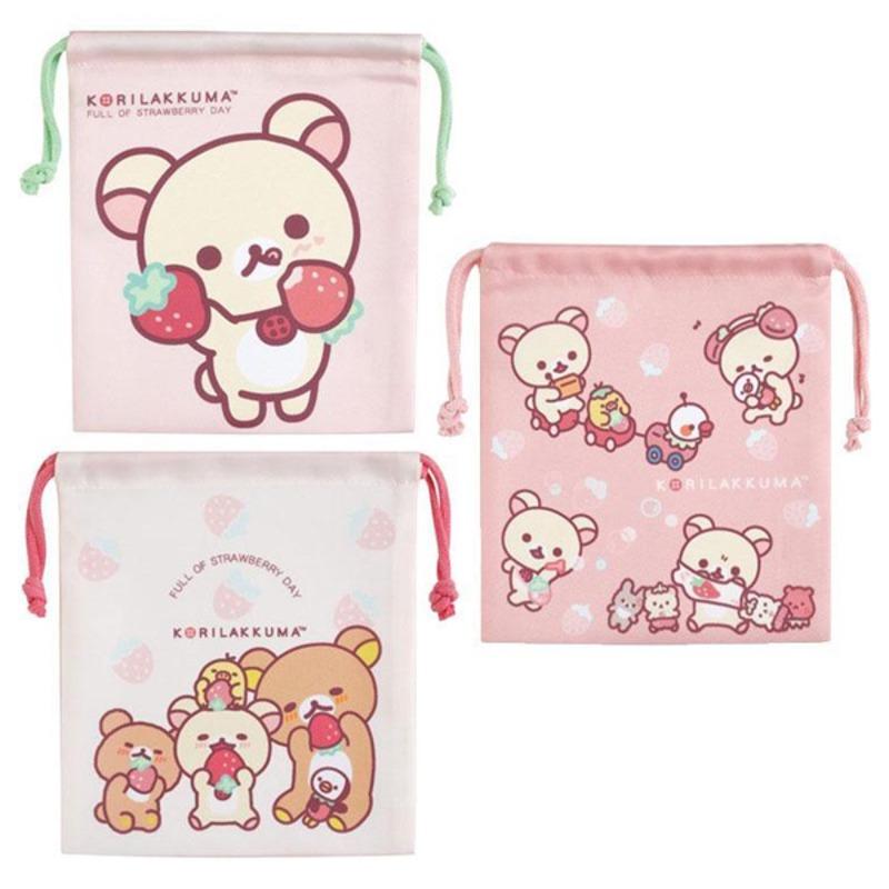 코리락쿠마 딸기 주머니파우치 3종 세트
